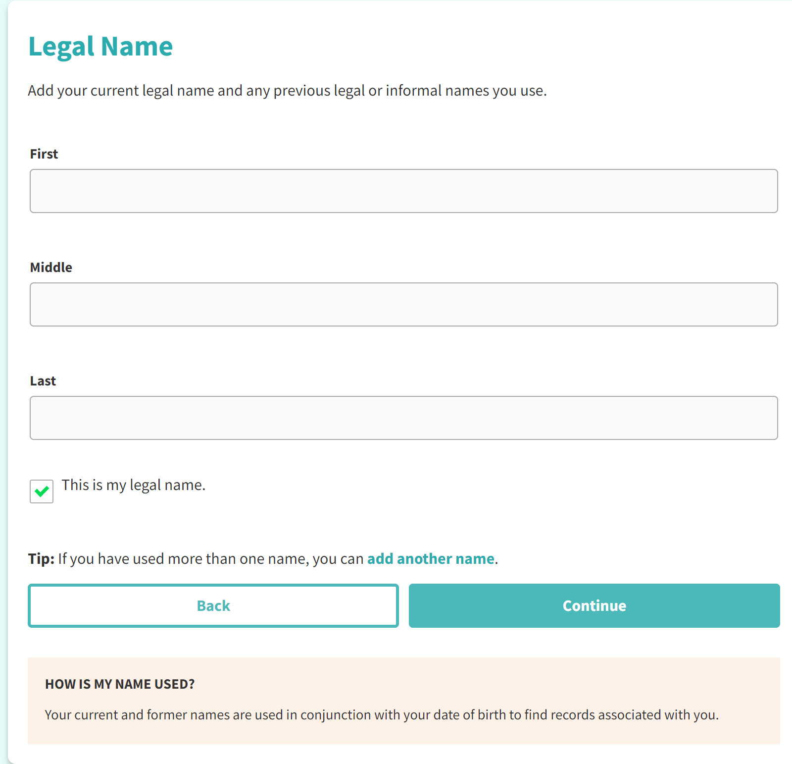 enter your legal name