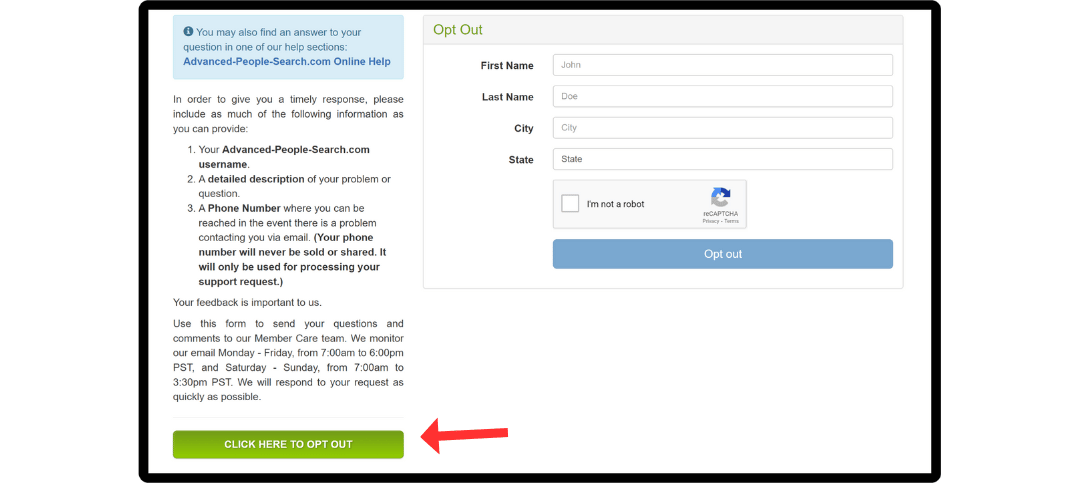 opt out of Advanced-People-Search.com step 2