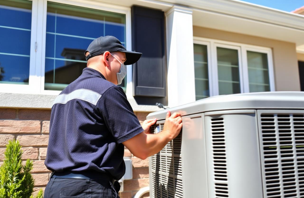 Professional HVAC technician working on an air conditioning unit